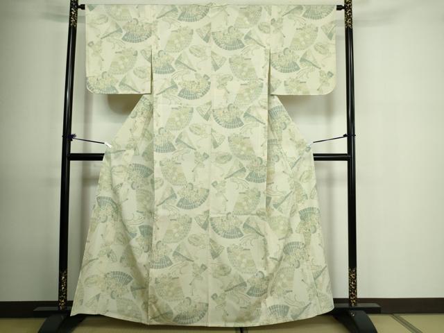 平和屋着物▽本塩沢 単衣 檜扇花文 正絹 逸品 DAAU6396sf
