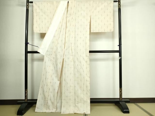 平和屋着物▽上質な紬 単衣 麻の葉文様 ロング丈 正絹 逸品 DAAU6398sf
