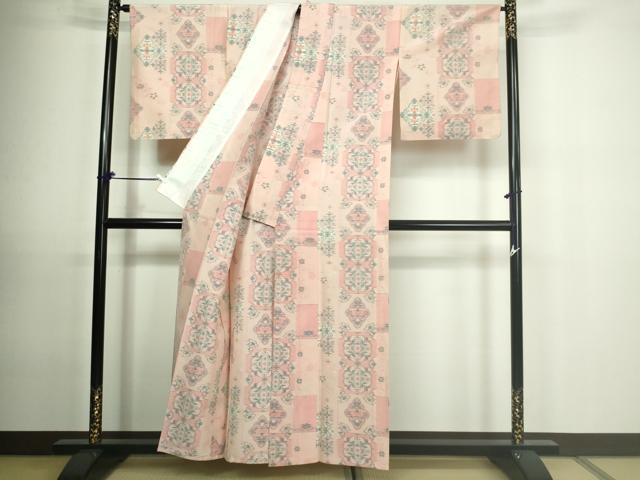 平和屋着物▽上質な紬 単衣 花唐草文 正絹 逸品 DAAU6410sf