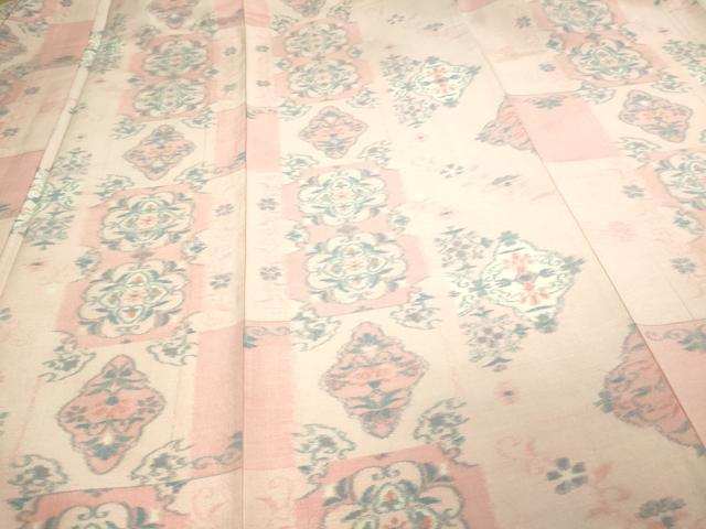 平和屋着物▽上質な紬 単衣 花唐草文 正絹 逸品 DAAU6410sf