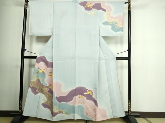 平和屋着物▽訪問着 単衣 駒刺繍 鳳凰文 暈し染め 金彩 正絹 逸品 DAAU6413sf