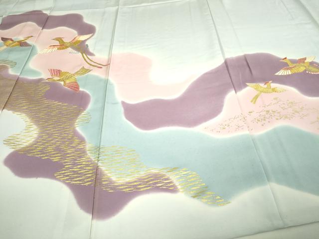 平和屋着物▽訪問着 単衣 駒刺繍 鳳凰文 暈し染め 金彩 正絹 逸品 DAAU6413sf