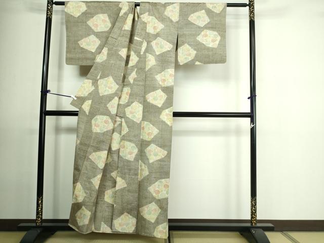 平和屋着物▽上質な紬 単衣 牡丹 正絹 逸品 DAAU6414sf