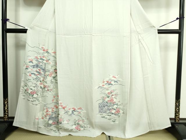 平和屋着物▽訪問着 単衣 駒刺繍 風景草花文 正絹 逸品 DAAU6417sf