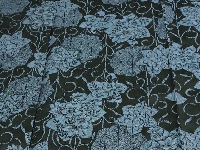 平和屋着物▽上質な小紋 単衣 草花文 黒地 洗える着物 未使用 DAAU6418sf
