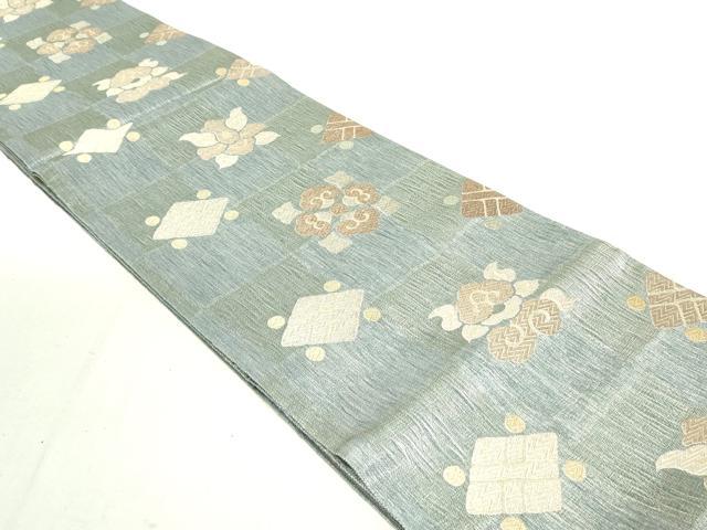 平和屋着物▽六通柄袋帯 スリーシーズン 春夏秋 京の名工 市松更紗花菱文 金糸 正絹 逸品 DAAU6561ob