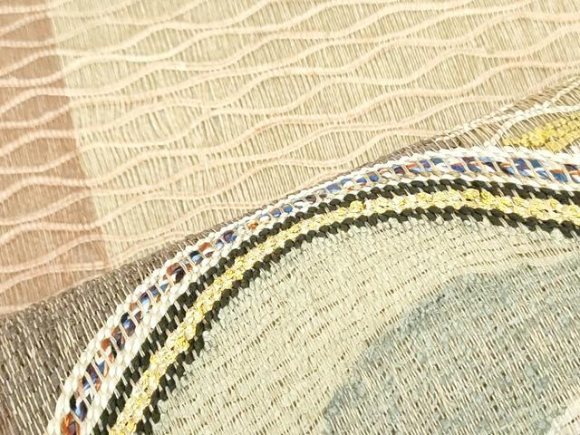 平和屋着物▽八寸名古屋帯 スリーシーズン 春夏秋 紬地 遠山文 金糸 正絹 逸品 DAAU6612ob