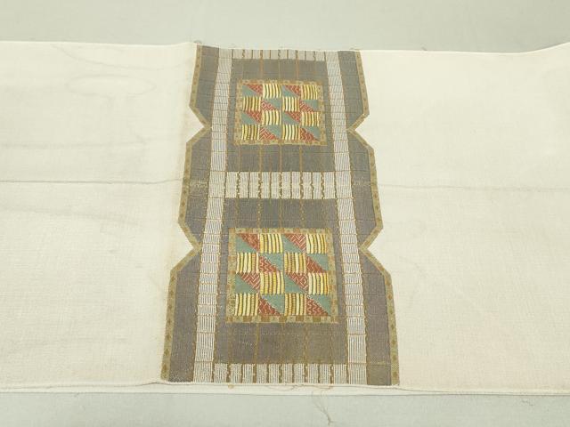 平和屋着物●京の名門 じゅらく謹製 八寸名古屋帯 幾何学横段文 正絹 逸品 DAAU6621ob