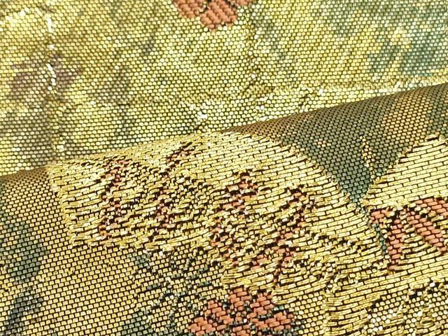 平和屋着物●西陣 服部織物謹製 六通柄袋帯 地紙重ね市松花文 金糸 引箔 正絹 逸品 DAAU6665ob