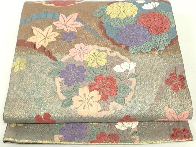 平和屋着物●両面 六通柄袋帯 唐織 草花丸文 金糸 正絹 逸品 DAAU6669ob