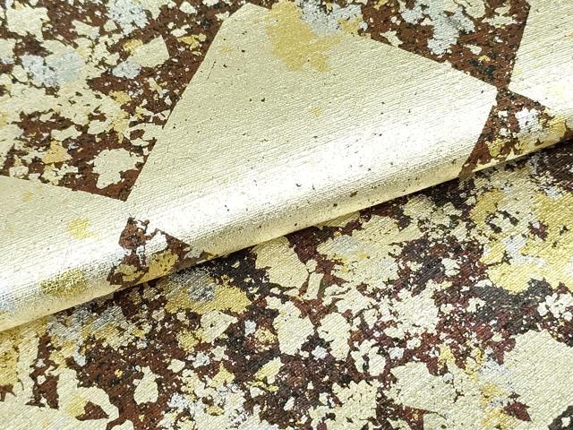 平和屋着物●全通柄袋帯 紬地 霞菱文 金銀糸 引箔 正絹 逸品 DAAU6691ob