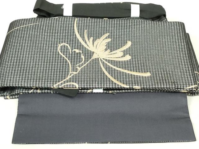 平和屋着物▽つけ帯 スリーシーズン 春夏秋 枝花文 銀通し地 正絹 逸品 未使用 DAAU6697ob