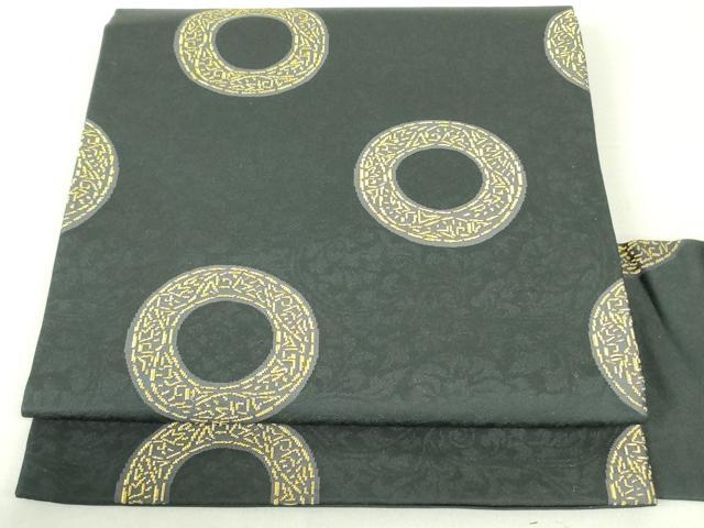 平和屋着物●九寸名古屋帯 抽象丸文 黒地 金糸 三越扱い 正絹 逸品 DAAU6740ob