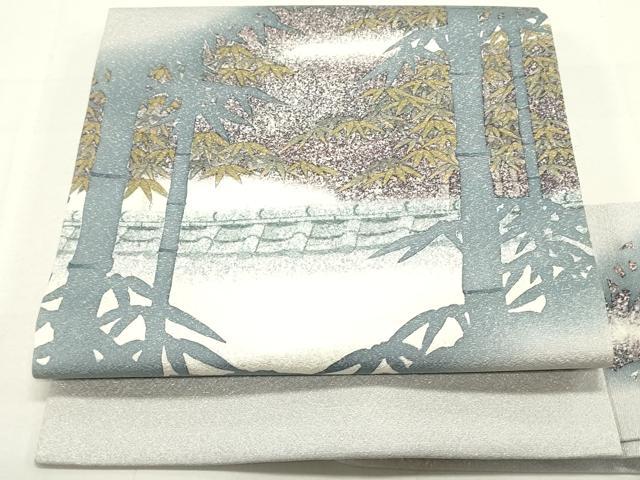 平和屋着物●九寸名古屋帯 作家物 ラメ糸 笹竹風景文 正絹 逸品 DAAU6810ob