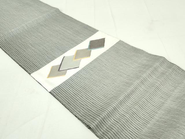 平和屋着物▽太鼓柄袋帯 スリーシーズン 春夏秋 菱横段文 銀通し地 正絹 逸品 DAAU6895ob