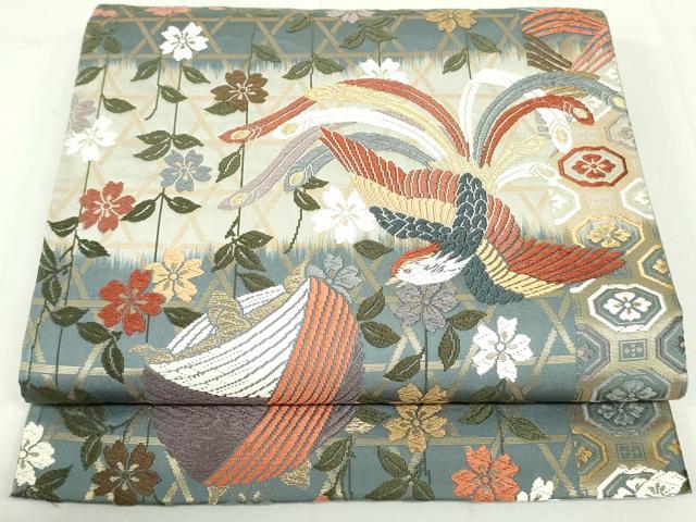 平和屋着物●六通柄袋帯 唐織 鳳凰糸巻き草花文 金糸 正絹 逸品 DAAU6906ob