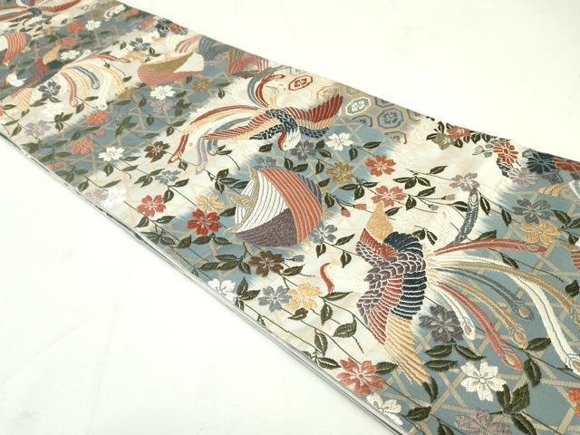平和屋着物●六通柄袋帯 唐織 鳳凰糸巻き草花文 金糸 正絹 逸品 DAAU6906ob