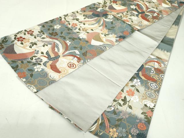 平和屋着物●六通柄袋帯 唐織 鳳凰糸巻き草花文 金糸 正絹 逸品 DAAU6906ob