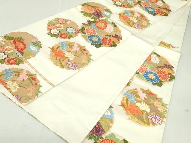 平和屋着物●六通柄袋帯 唐織 雪輪草花文 金糸 正絹 逸品 DAAU6907ob
