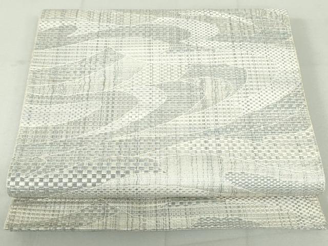 平和屋着物●本場筑前博多織 八寸名古屋帯 紬地 流水市松文 正絹 逸品 DAAU6923ob