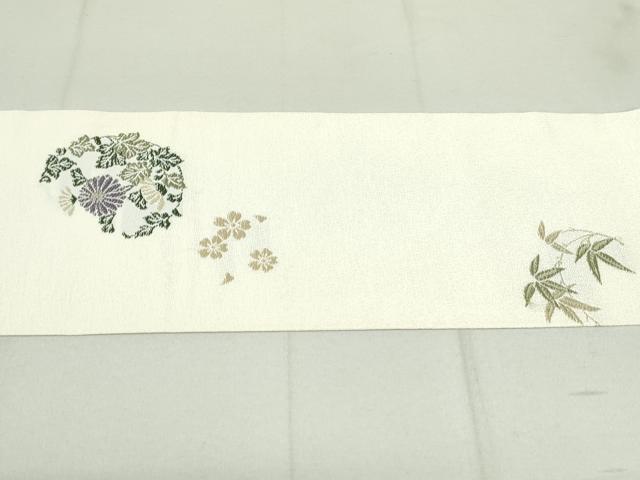 平和屋着物●九寸名古屋帯 唐織 京ロマン 象牙色 金糸 正絹 逸品 DAAU6924ob