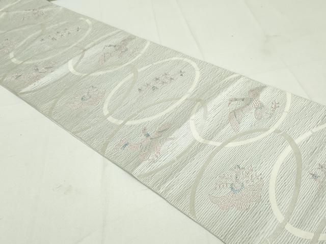 平和屋着物●本場筑前博多織 八寸名古屋帯 鳳凰草花文 銀糸 正絹 逸品 DAAU6934ob