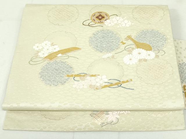 平和屋着物●九寸名古屋帯 唐織 雪輪楽器花文 金糸 正絹 逸品 DAAU6937ob