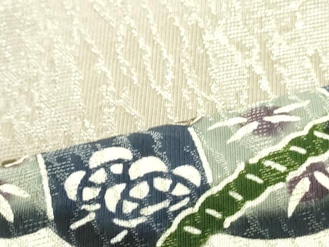 平和屋着物●太鼓柄袋帯 本場琉球紅型 地紙重ね陶器文 銀通し地 正絹 逸品 未使用 DAAU6951ob