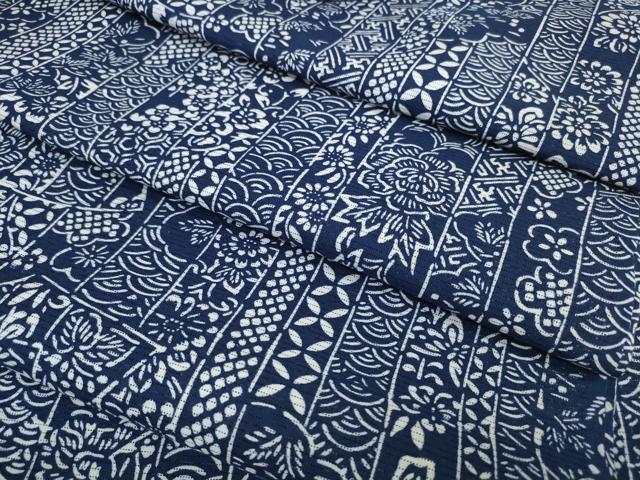 平和屋着物∴夏物 浴衣・小紋兼用 反物 着尺 綿絽 伝統工芸 藍の香 吉祥花間道 綿 逸品 未使用 DAAU7862zzz