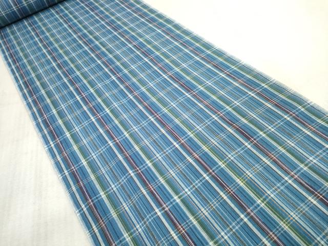 平和屋着物∴夏物 阿波しじら織 浴衣 反物 着尺 格子 綿 逸品 未使用 DAAU7864zzz