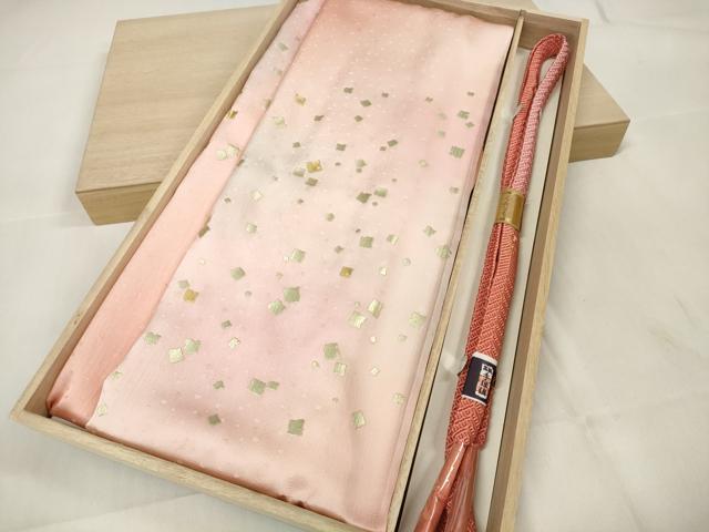 平和屋着物●和装小物 帯締め・帯揚げセット 箔散らし 金彩 手組紐 逸品 未使用 DAAU7974zzz