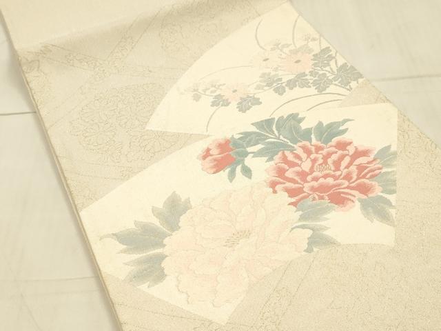 平和屋着物*夏物 太鼓柄袋帯 地紙草花文 金糸 正絹 逸品 DAAU8097cm