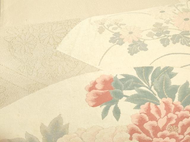 平和屋着物*夏物 太鼓柄袋帯 地紙草花文 金糸 正絹 逸品 DAAU8097cm