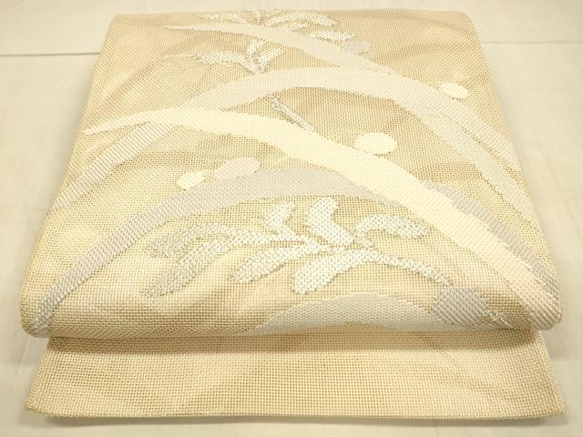 平和屋着物*夏物 太鼓柄袋帯 草葉文 銀糸 正絹 逸品 DAAU8113cm
