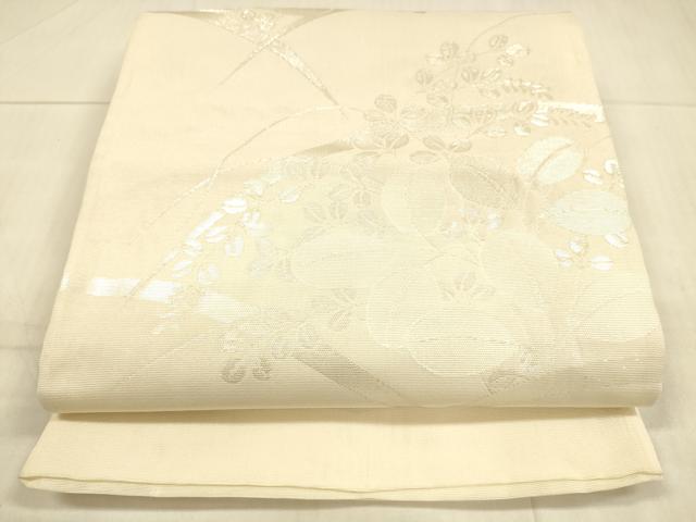 平和屋着物*夏物 六通柄袋帯 草葉文 銀糸 正絹 逸品 DAAU8163cm