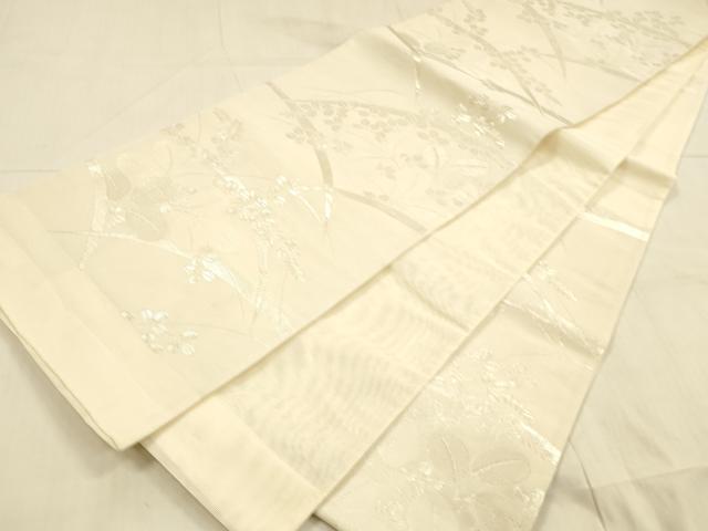 平和屋着物*夏物 六通柄袋帯 草葉文 銀糸 正絹 逸品 DAAU8163cm
