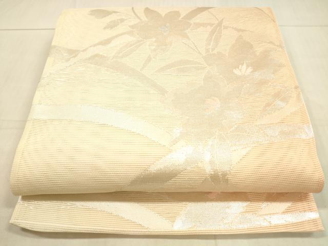 平和屋着物*夏物 六通柄袋帯 草花文 銀糸 正絹 逸品 DAAU8272cm