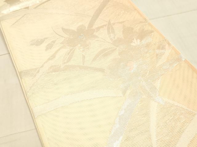 平和屋着物*夏物 六通柄袋帯 草花文 銀糸 正絹 逸品 DAAU8272cm