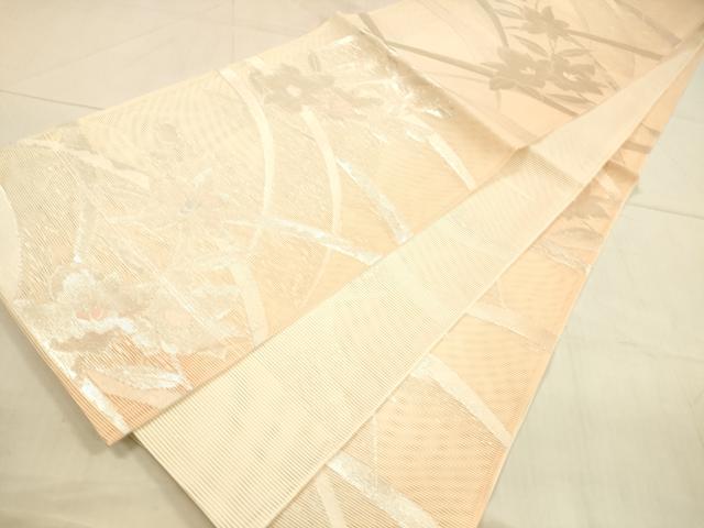 平和屋着物*夏物 六通柄袋帯 草花文 銀糸 正絹 逸品 DAAU8272cm