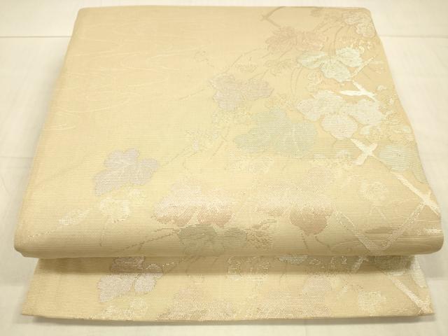 平和屋着物*夏物 六通柄袋帯 流水籬蔦の葉文 金糸 正絹 逸品 DAAU8313cm