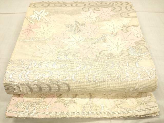 平和屋着物*夏物 六通柄袋帯 流水草葉文 銀糸 正絹 逸品 DAAU8447cm