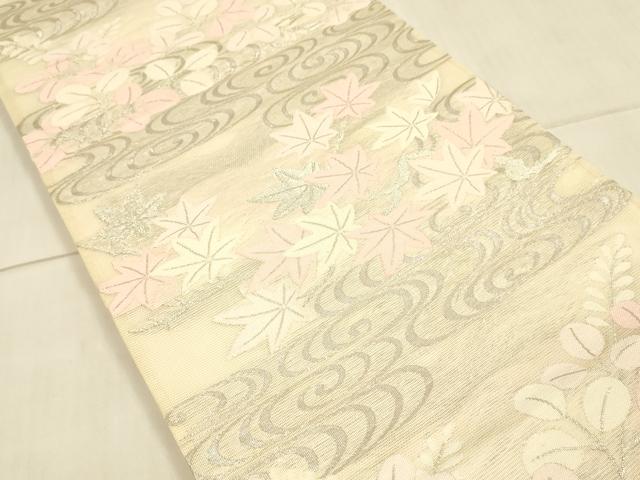 平和屋着物*夏物 六通柄袋帯 流水草葉文 銀糸 正絹 逸品 DAAU8447cm