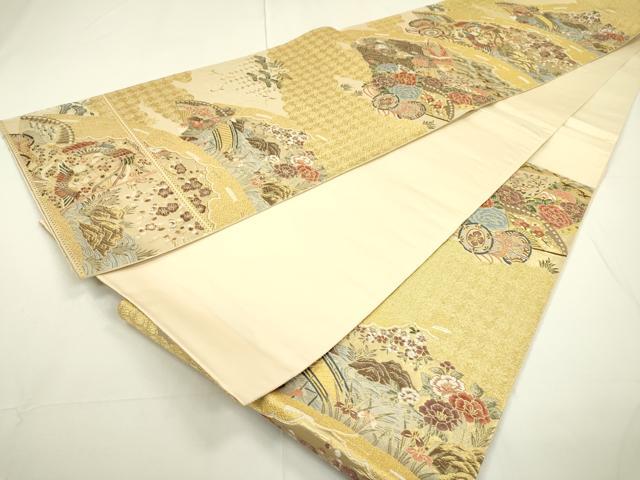 平和屋着物▼六通柄袋帯 唐織 扇面佳庭文 金糸 正絹 逸品 DAAU9054fe