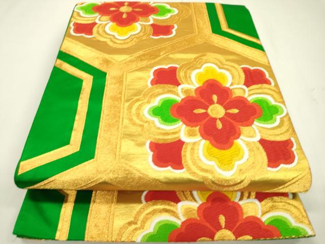 平和屋着物▼六通柄袋帯 唐織 正倉院亀甲花文 金糸 正絹 逸品 DAAU9127fe