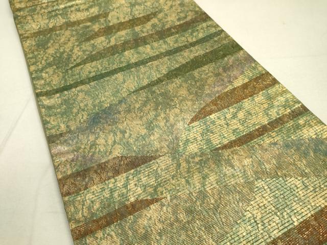 平和屋着物▼全通柄袋帯 作家物 紙芸 横段 金糸 正絹 逸品 DAAU9457fe