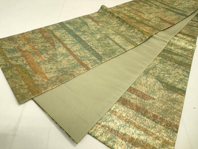 平和屋着物▼全通柄袋帯 作家物 紙芸 横段 金糸 正絹 逸品 DAAU9457fe