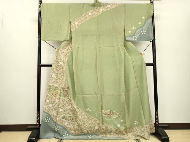 平和屋着物▼訪問着 駒刺繍 絞り 天井宝尽くし文 金糸 ロング丈 正絹 逸品 DAAU9662fe