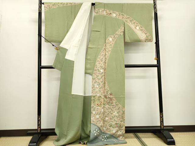 平和屋着物▼訪問着 駒刺繍 絞り 天井宝尽くし文 金糸 ロング丈 正絹 逸品 DAAU9662fe