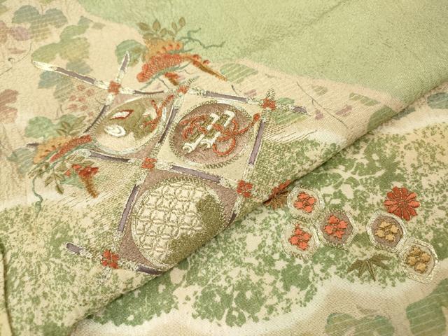 平和屋着物▼訪問着 駒刺繍 絞り 天井宝尽くし文 金糸 ロング丈 正絹 逸品 DAAU9662fe