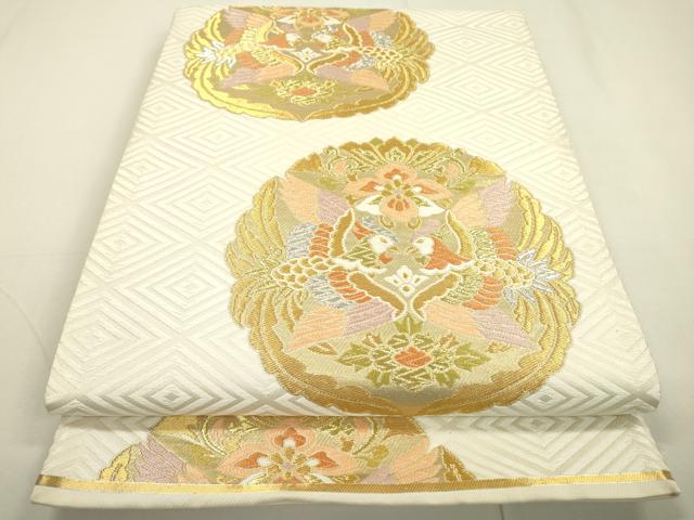 平和屋着物▼六通柄袋帯 唐織 向かい鳥花文 金銀糸 正絹 逸品 DAAU9699fe